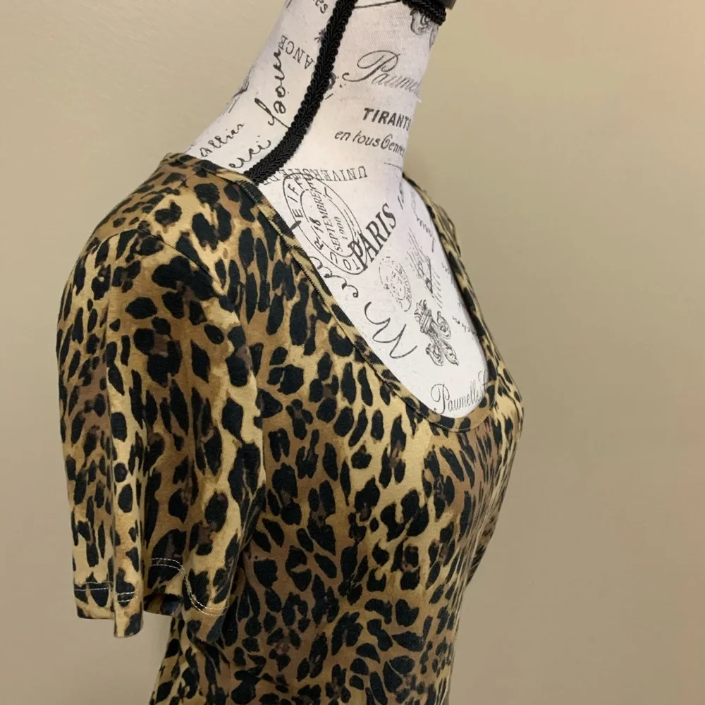 Chaps Leopard Animal Print Short Sleeve Large Top - Picture 5 of 11
